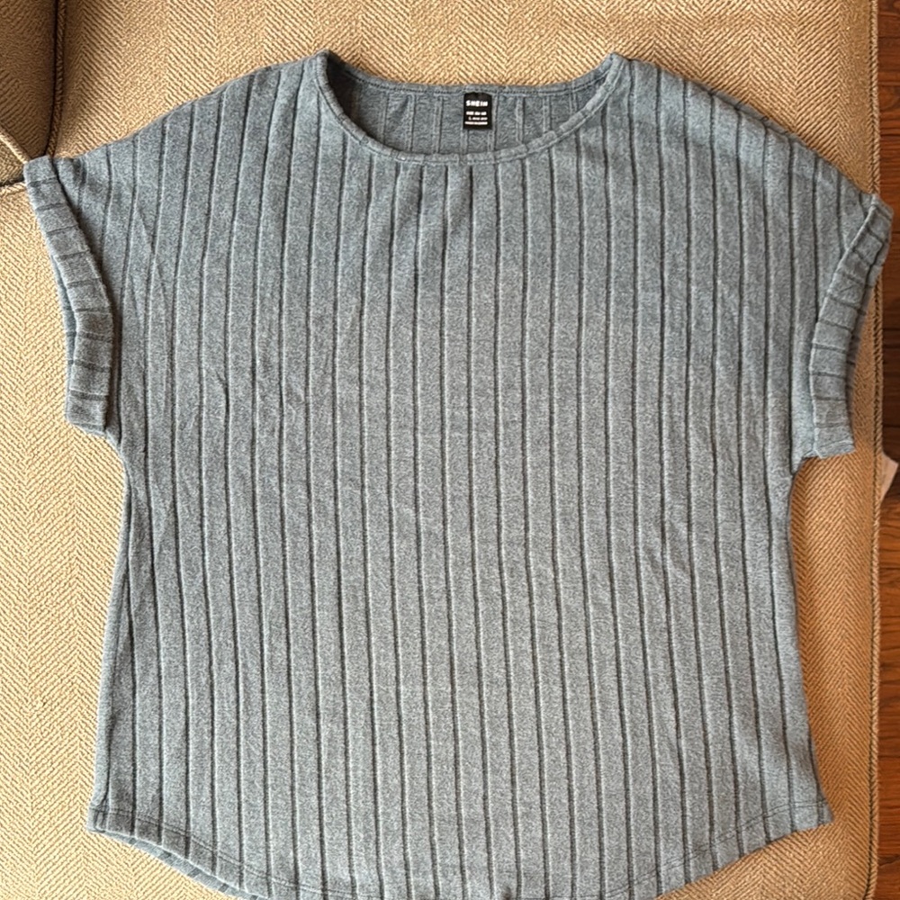 Teal Blue Ribbed Short Sleeve Women's Top